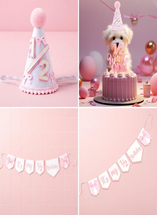 SuPoo 1/2 Birthday Banner and Princess Cone Hat Cake Topper Half Birthday Crown Glitter Bow Half Way to One Baby Girl Decorations 6 Month It is My 1/2 Birthday High Chair Banner Tiara Outfit - Image 5