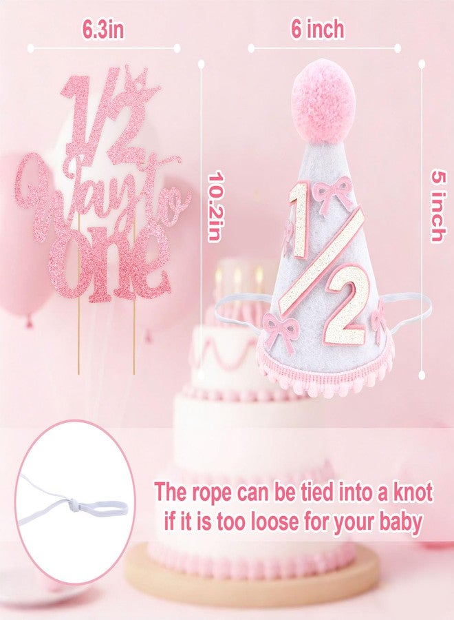 SuPoo 1/2 Birthday Banner and Princess Cone Hat Cake Topper Half Birthday Crown Glitter Bow Half Way to One Baby Girl Decorations 6 Month It is My 1/2 Birthday High Chair Banner Tiara Outfit - Image 4