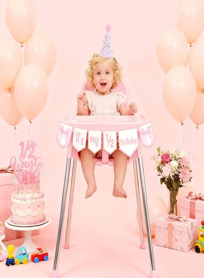 SuPoo 1/2 Birthday Banner and Princess Cone Hat Cake Topper Half Birthday Crown Glitter Bow Half Way to One Baby Girl Decorations 6 Month It is My 1/2 Birthday High Chair Banner Tiara Outfit - Image 3