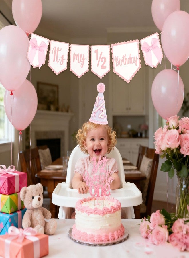 SuPoo 1/2 Birthday Banner and Princess Cone Hat Cake Topper Half Birthday Crown Glitter Bow Half Way to One Baby Girl Decorations 6 Month It is My 1/2 Birthday High Chair Banner Tiara Outfit - Image 2