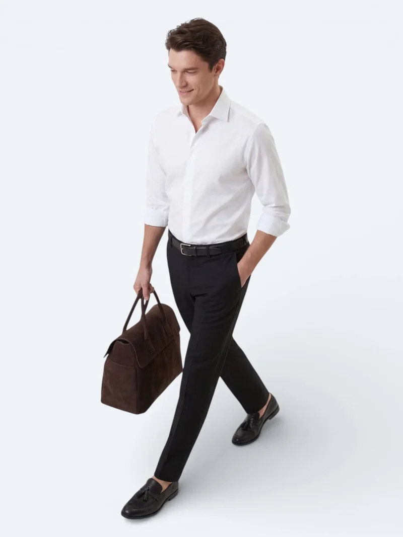 Kip White Regular Fit Long Weaving Classical Cotton Blended Shirt