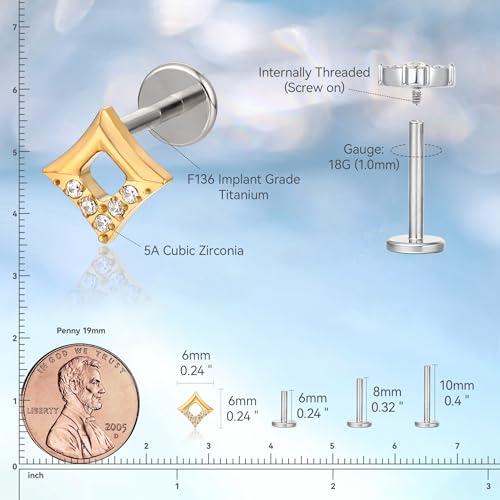 limerencia Pure Titanium F136 Hypoallergenic Piercing Jewelry,Flat Back Internally Threaded Stud Earring 18g for Cartilage/Tragus/Helix/Conch/Nose/Lip - Image 5
