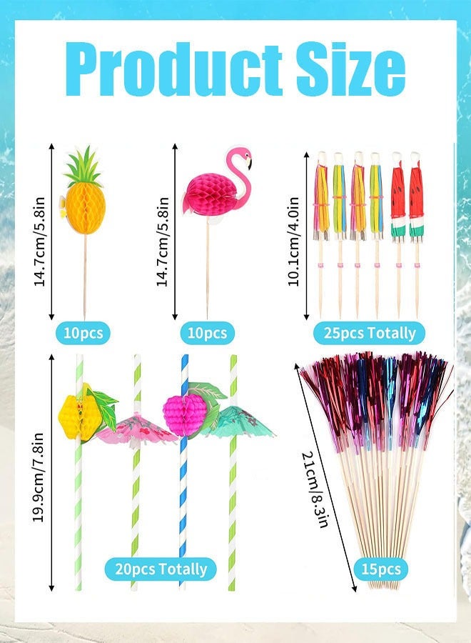 إكسسوارات الكوكتيل للمشروبات، 80 قطعة زينة حفلات الكوكتيل تشمل مظلات للمشروبات، أدوات تقليب وتحريك، قش ورقي قابل لإعادة الاستخدام، أعواد شرارة لتزيين حفلات الشاطئ الصيفية للمشروبات - Image 2