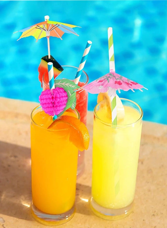 إكسسوارات الكوكتيل للمشروبات، 80 قطعة زينة حفلات الكوكتيل تشمل مظلات للمشروبات، أدوات تقليب وتحريك، قش ورقي قابل لإعادة الاستخدام، أعواد شرارة لتزيين حفلات الشاطئ الصيفية للمشروبات - Image 4