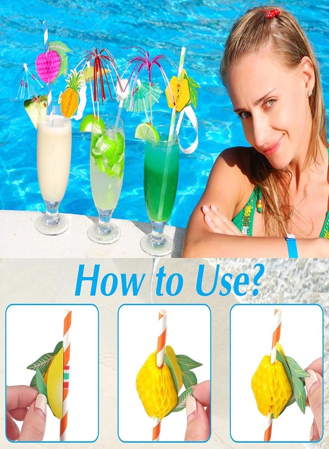 إكسسوارات الكوكتيل للمشروبات، 80 قطعة زينة حفلات الكوكتيل تشمل مظلات للمشروبات، أدوات تقليب وتحريك، قش ورقي قابل لإعادة الاستخدام، أعواد شرارة لتزيين حفلات الشاطئ الصيفية للمشروبات - Image 3