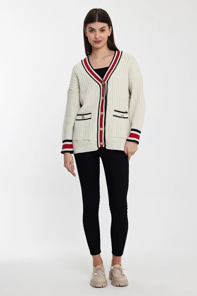الكسندر جاردي Striped Collar Knitted Cardigan (A92021-S)