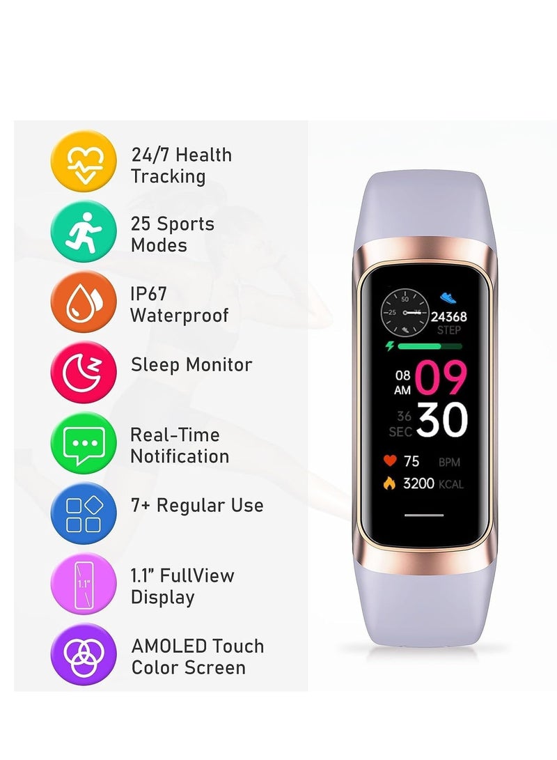 SYOSI Fitness Tracker with Heart Rate Monitor, Step Counter, Sleep Monitor Calorie Tracking, Activity 1.1" AMOLED Touch Color Screen, Waterproof for Android iPhon Women Men, Purple - Image 2