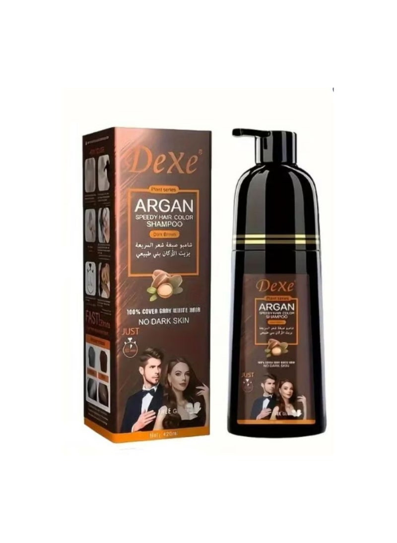 Dexe Argan Speedy Hair Color Shampoo - Dark Brown (420ml) - Natural Coverage, Ammonia Free - Image 1