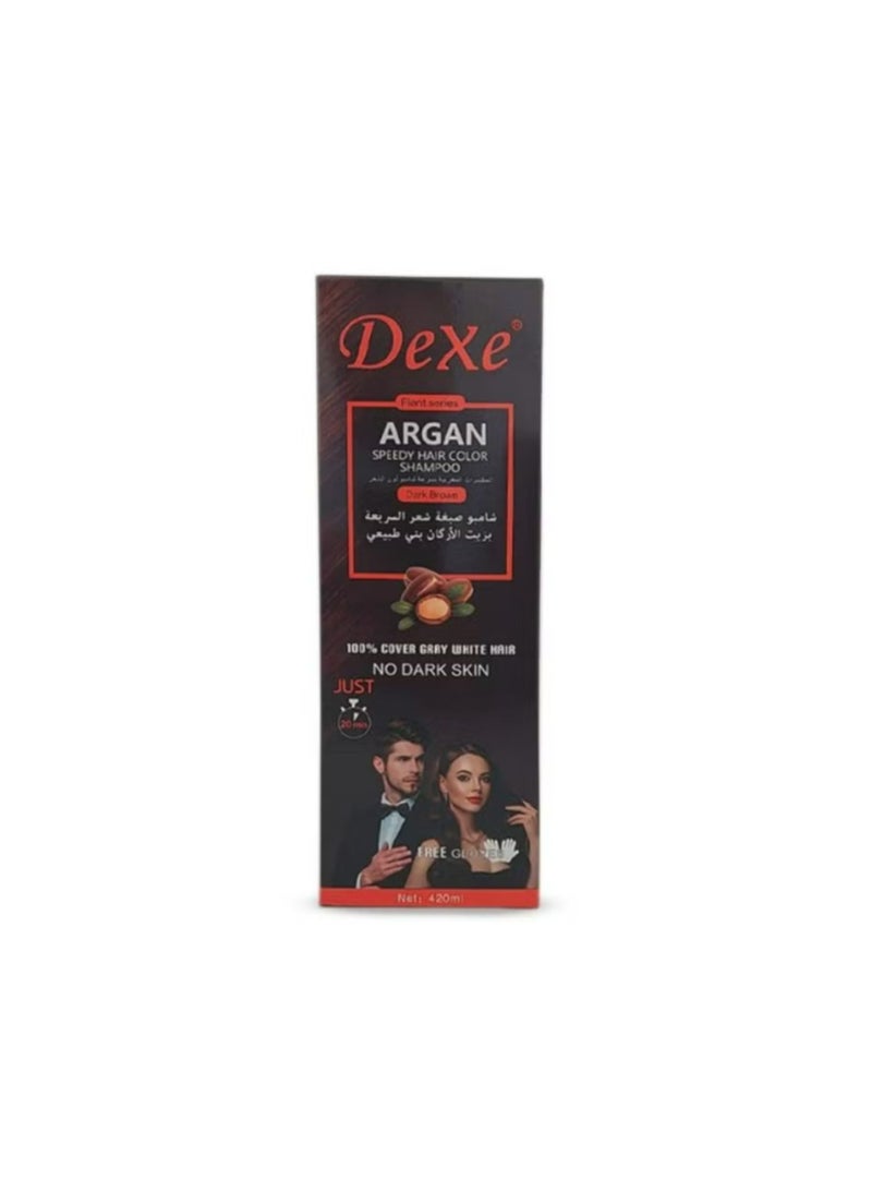 Dexe Argan Speedy Hair Color Shampoo - Dark Brown (420ml) - Natural Coverage, Ammonia Free - Image 2