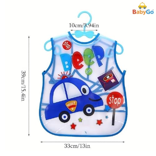 BabyGo Washable Baby Feeding Bibs | Quick-Dry Sleeveless Apron Bibs, Easy-Clean, Soft & Lightweight Meal Time Bibs with Cartoon Prints for Boys & Girls | Pack of 2 (Multicolors) - Image 3