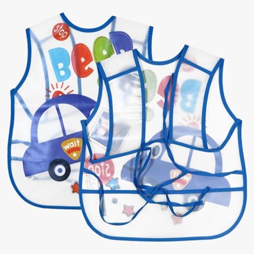 BabyGo Washable Baby Feeding Bibs | Quick-Dry Sleeveless Apron Bibs, Easy-Clean, Soft & Lightweight Meal Time Bibs with Cartoon Prints for Boys & Girls | Pack of 2 (Multicolors) - Image 5