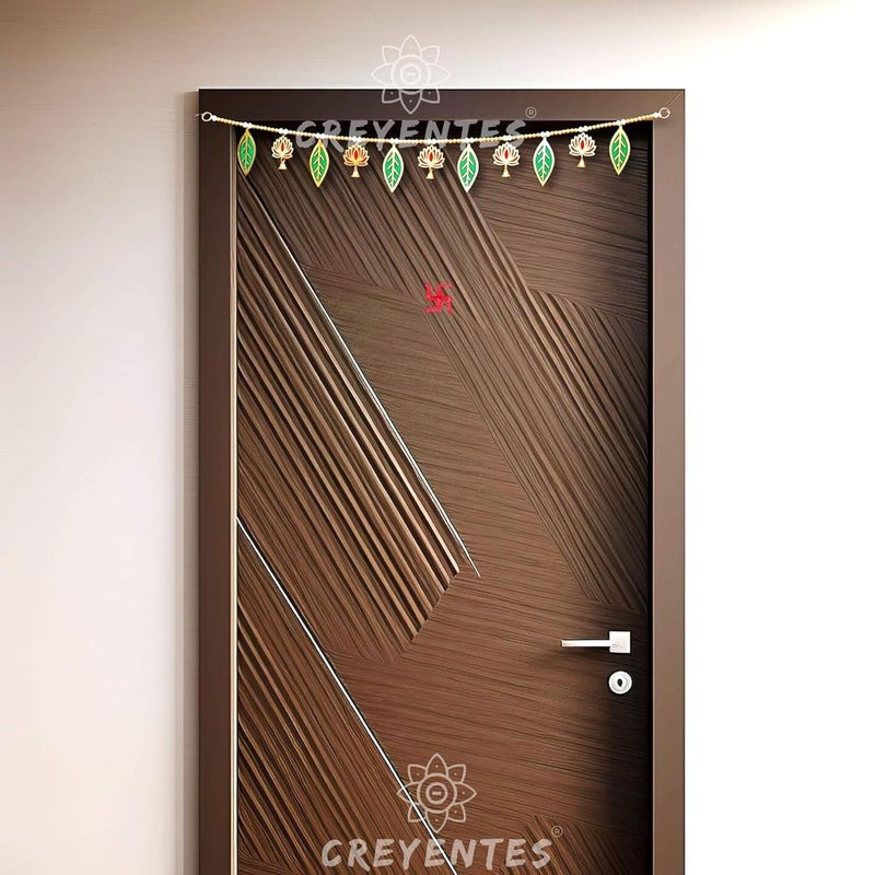 CREYENTES CREYENTES Handmade Pink Lotus Mango Leaf Toran With Side Hangings Bandanwar Door Hanging For Main Entrance Wedding All Festival Decoration Stylish Lotus_Pan_Toran 36 Cm - Image 4