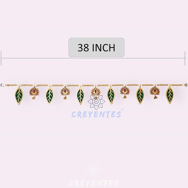CREYENTES CREYENTES Handmade Pink Lotus Mango Leaf Toran With Side Hangings Bandanwar Door Hanging For Main Entrance Wedding All Festival Decoration Stylish Lotus_Pan_Toran 36 Cm - Image 3