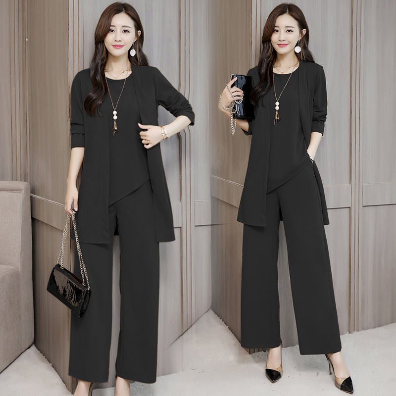 AliExpress 2021 Spring and Autumn new suit womens fashion casual loose vest wide leg pants three-piece set wish hot sale Wine red  - Image 3