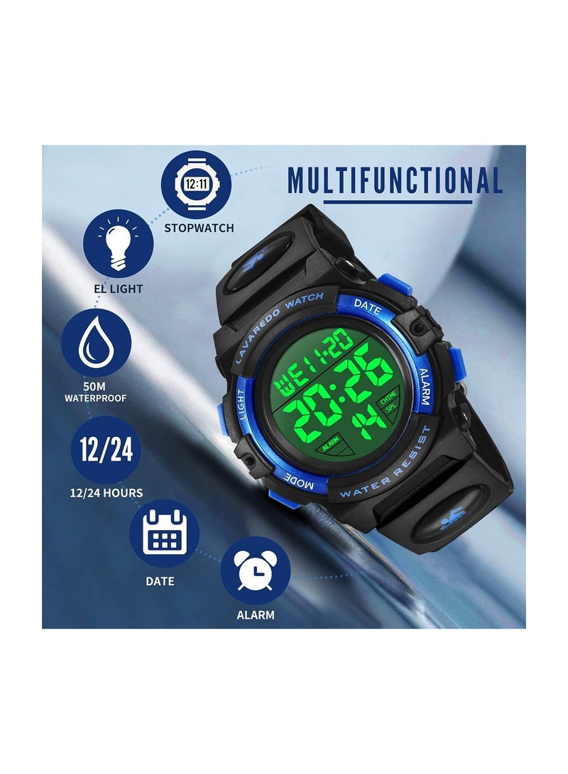 SYOSI Kids Watch, Boys Watch, Digital Sport Outdoor Multifunctional Chronograph LED 50 M Waterproof Alarm Calendar Analog Watch, for Children with Silicone Band, Kids Gift, for 3-15 Year Old Boys(1 Pack) - Image 3
