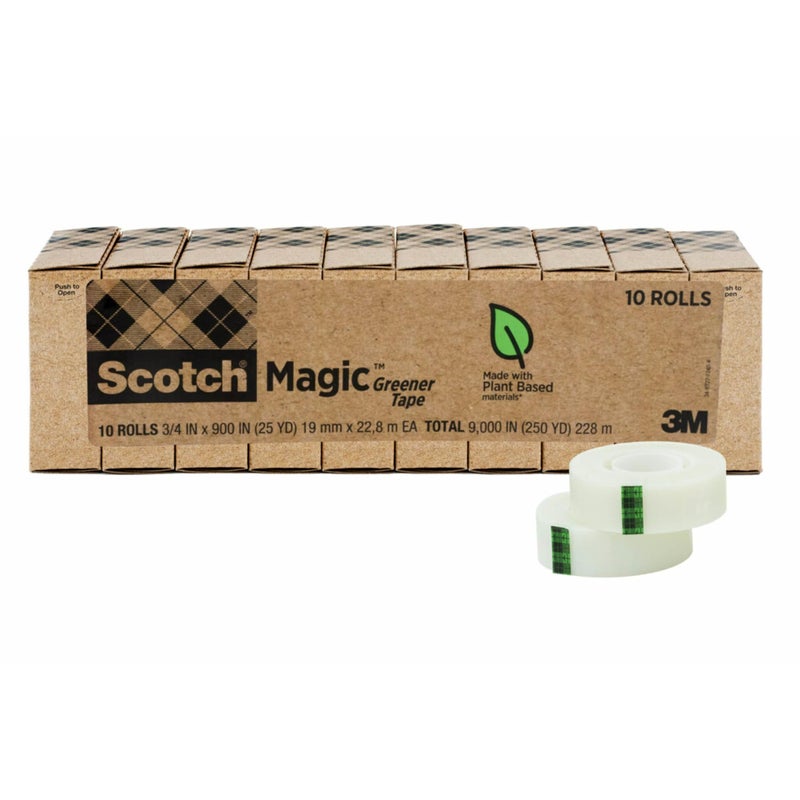 Scotch Magic Greener Tape, Invisible Tape for Fixing Paper, Office Supplies and Back to School Supplies, 0.75 in .x 900 in., 10 Rolls - Image 1