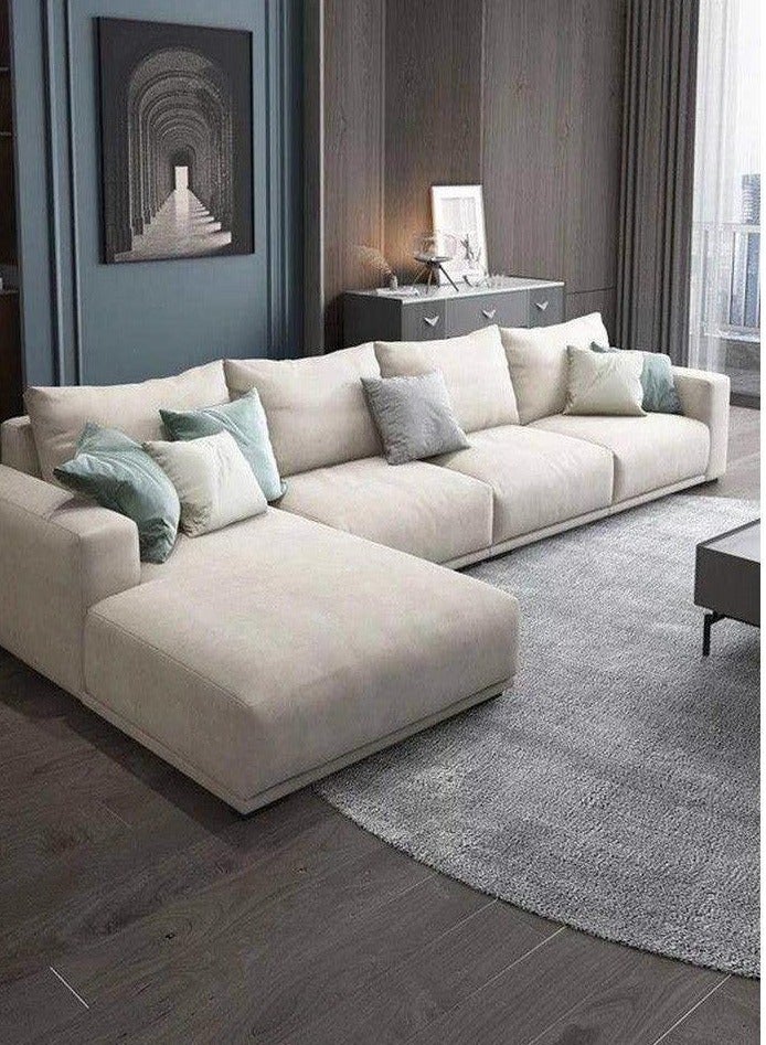 هوم جويز كنبة زاوية على شكل حرف L – كتان بيج – 300×180×90×88 سم – هيكل من الخشب السويدي - Image 2