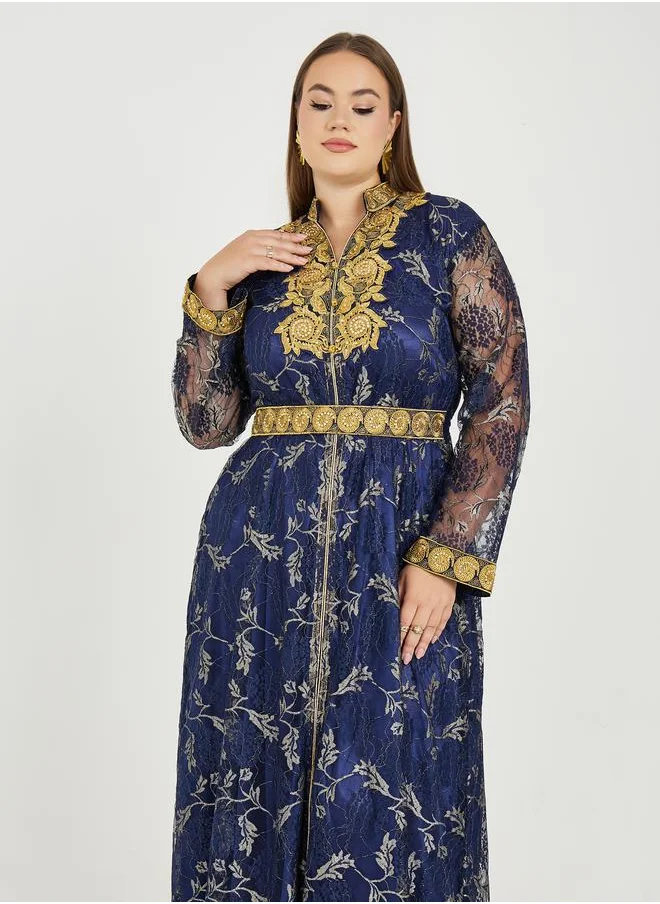 مكسيم كريشن Plus Lace Insert Long Sleeves Jalabiya