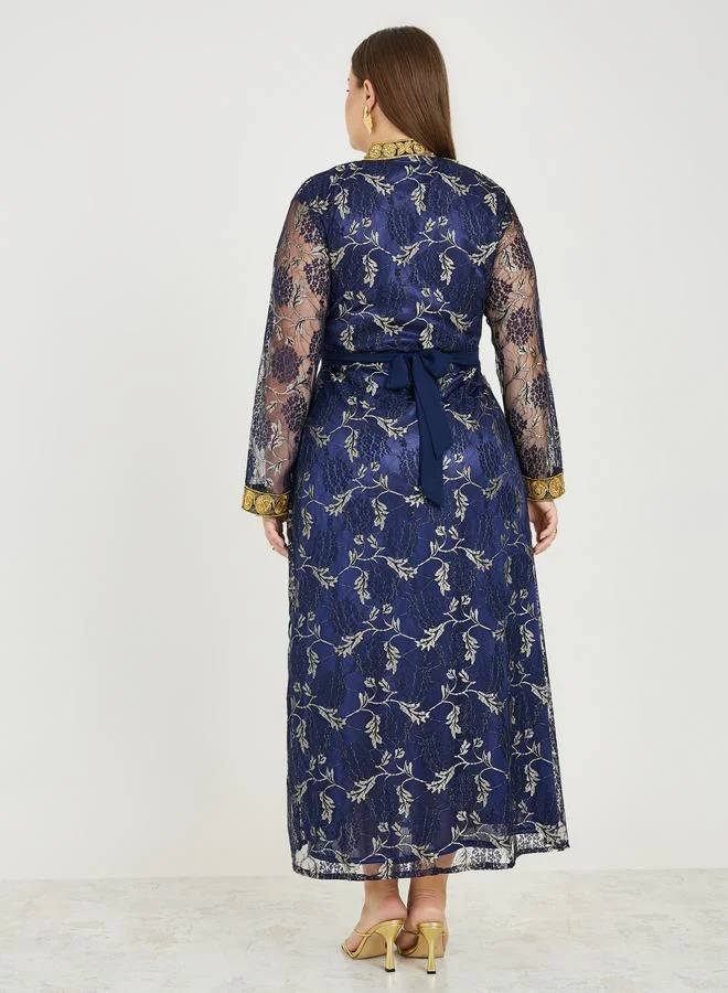 Maxim Creation Plus Lace Insert Long Sleeves Jalabiya by Styli