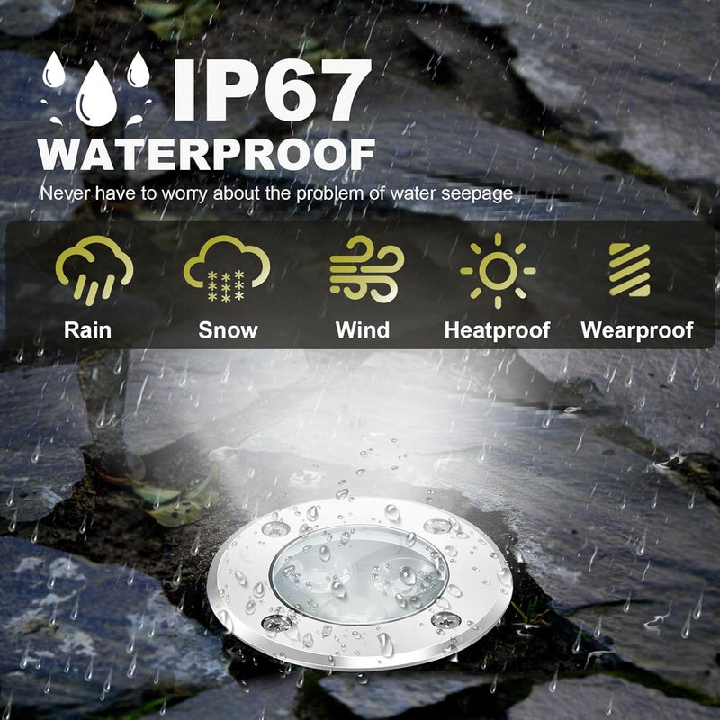 ALEDECO 4Pack 3W Low Voltage Landscape Lights with Connectors 12-24V LED In-Ground Lights IP67 Waterproof Garden Lighting 6500K Outdoor Well Light for Yard Pathway Driveway Deck (Cool White) - Image 5