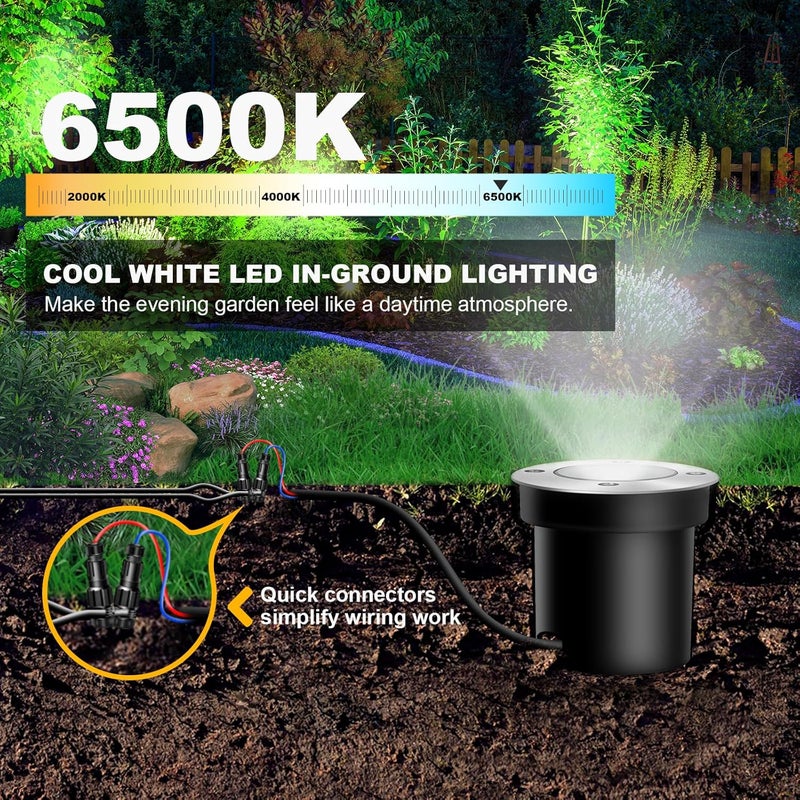 ALEDECO 4Pack 3W Low Voltage Landscape Lights with Connectors 12-24V LED In-Ground Lights IP67 Waterproof Garden Lighting 6500K Outdoor Well Light for Yard Pathway Driveway Deck (Cool White) - Image 2