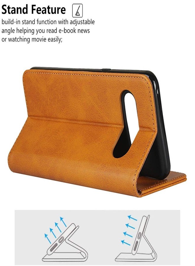 آي كوفر كايس جراب iCoverCase لهاتف LG V60 ThinQ 5G، جراب محفظة فاخر من الجلد الصناعي المغناطيسي، مزود بفتحات للبطاقات وحامل قابل للطي، وحامل قابل للطي لهاتف LG V60 (لون كاكي). - Image 5