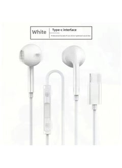 Universal Headphones For Vivo Huawei Apple 6s Millet OPPO With Microphone Karaoke In-ear Subwoofer Earphone Cable-Color:White Type-c Socket