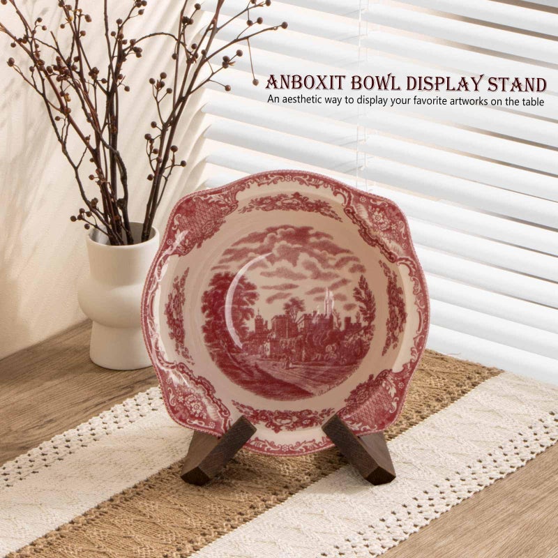 ANBOXIT Bowl Stands for Display, 4.5 Inch Plate Holder, Wooden Easel Frame Holder, Display Stand for Large Deep Platters and Dishes, 4.5" H x 6" W x 5.4" D (For Bowls under 3.5" in Depth) - Image 2