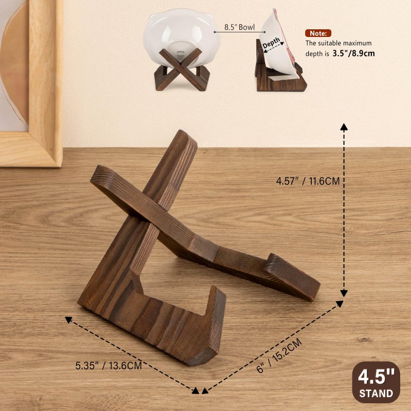 ANBOXIT Bowl Stands for Display, 4.5 Inch Plate Holder, Wooden Easel Frame Holder, Display Stand for Large Deep Platters and Dishes, 4.5" H x 6" W x 5.4" D (For Bowls under 3.5" in Depth) - Image 4