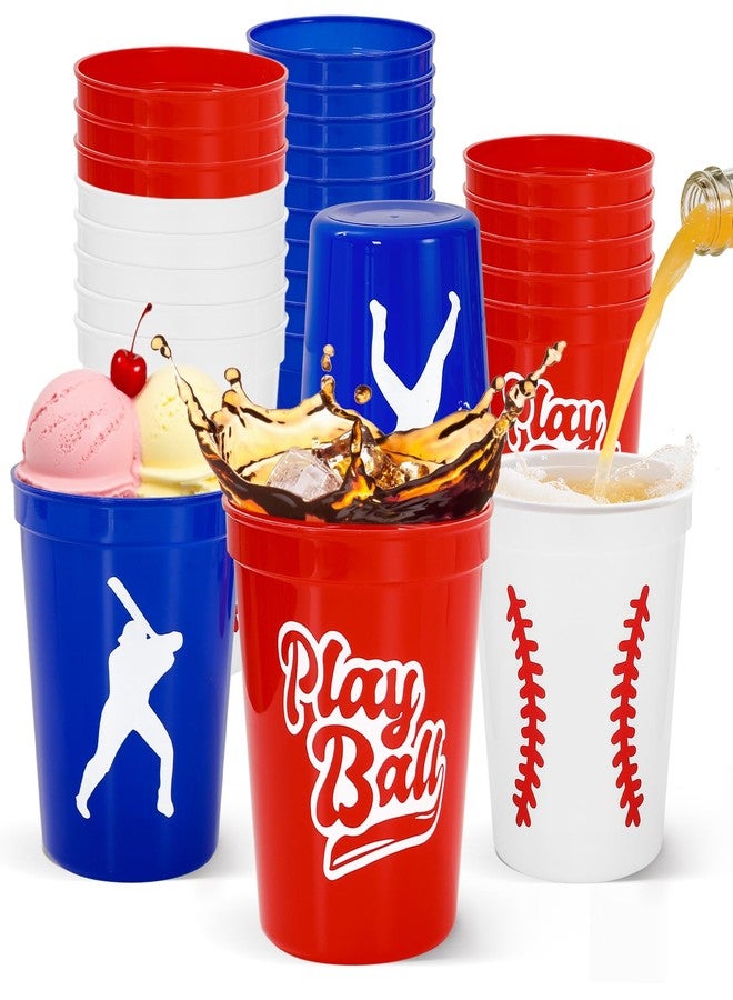 FYSUIMU 36Pcs Baseball Plastic Cups 16oz Red Blue White Sport Ball Disposable Drinking Cups Stackable Party Cups for Birthday Baby Shower End of Season Team Gifts Event Party Favor Supplies - Image 1