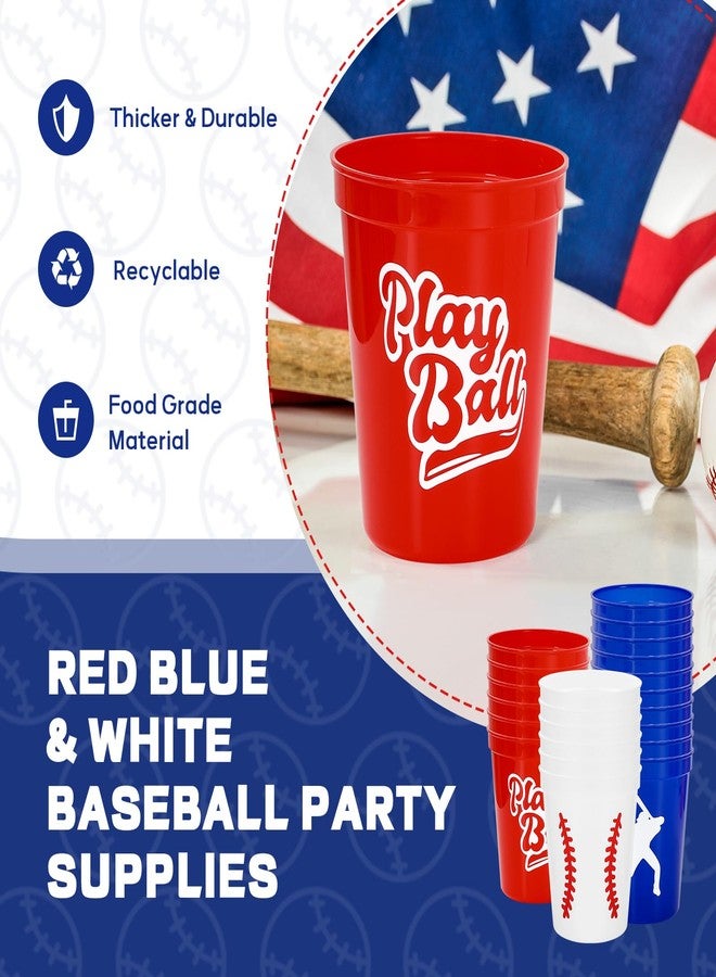 FYSUIMU 36Pcs Baseball Plastic Cups 16oz Red Blue White Sport Ball Disposable Drinking Cups Stackable Party Cups for Birthday Baby Shower End of Season Team Gifts Event Party Favor Supplies - Image 3