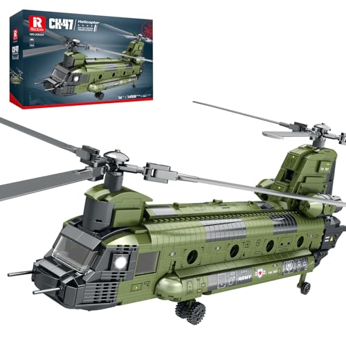 Reobrix CH47 Helicopter Building Set Military Helicopter Toy Aircraft Model Kit Home Office Display or Collectible Ideal Airplane Toy Gifts for Adults Boys Kids 33031 - Image 1