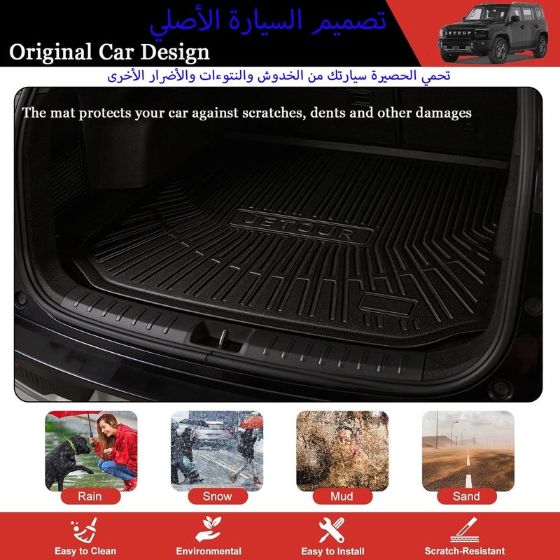 Delehehe Trunk Mat for Jetour T2 Traveler 2024 2025 Accessories,Custom Fit Car Trunk Mat,All Weather Cargo Mat for Jetour T2 Accessories,100% Protection TPE - Easy-to-Wash - Image 3