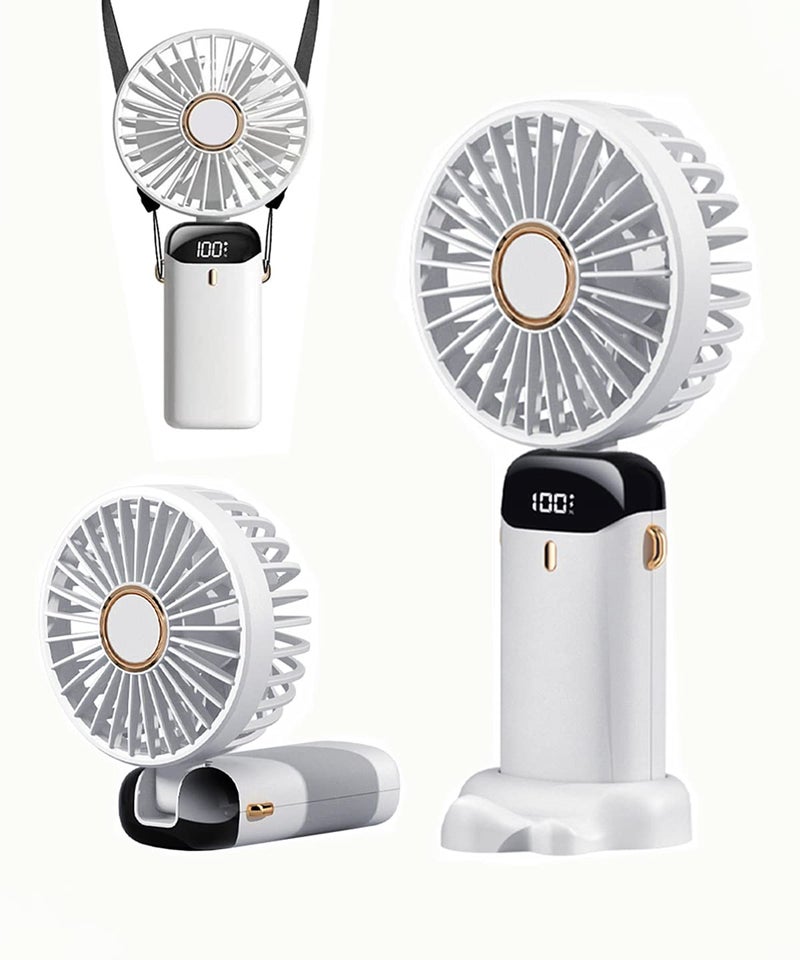 Aheadife Handheld Portable FanMini Personal Foldable Hand Fan4000mAhUSB Rechargeable5 Adjustable Speeds Desk Table Fan with Lanyard and LED Power indicator