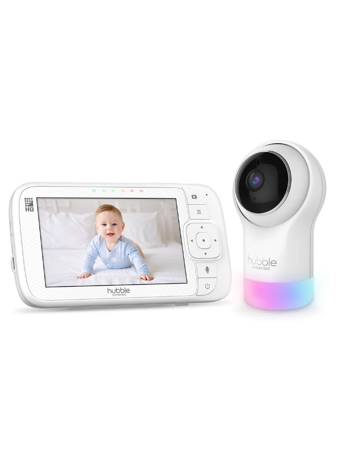 Hubble Connected Nursery Pal Glow+ Smart Baby Monitor with 5" Parent Unit and Wi-Fi Viewing via Free App – 7-Color Night Light, Sleep Trainer, Remote Pan Tilt Zoom, 2-Way Talk, Infrared Night Vision - Image 2
