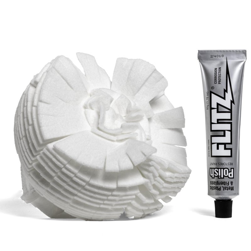 Flitz Buff Ball Car Buffer Drill Attachment with Self-Cooling Design, Never Burns and No Exposed Hardware to Prevent Scratches, Buff and Polish Any Surface, Machine Washable, 5 Inch, White - Image 1