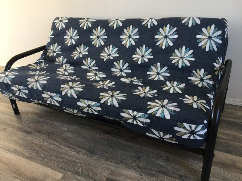 OctoRose Full Size 3 Side Zipper Heavy Duty Chenille Navy Floral Futon Cover Sofa Daybed Mattress Slipcover (Chenille-Navy-Flake, Full Size) - Image 2