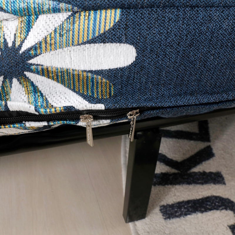 OctoRose Full Size 3 Side Zipper Heavy Duty Chenille Navy Floral Futon Cover Sofa Daybed Mattress Slipcover (Chenille-Navy-Flake, Full Size) - Image 4