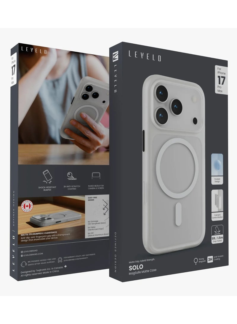 LEVELO iPhone 17 Pro Max Solo Matte MagSafe Case / 5ft. | 1.5m Drop Tested / MagSafe Compatible / Strong Magnets / Back Cover - White - Image 5