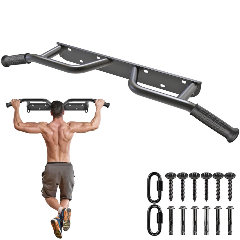 Kipika Wall Mounted Pull Up Bar - Heavy-Duty Steel Tube - Four Hand Grips - Crossfit Training - 38 Inches Wide - 6 Inches Wall Clearance - Stable 6-Hole Design - Home Gym - Image 1