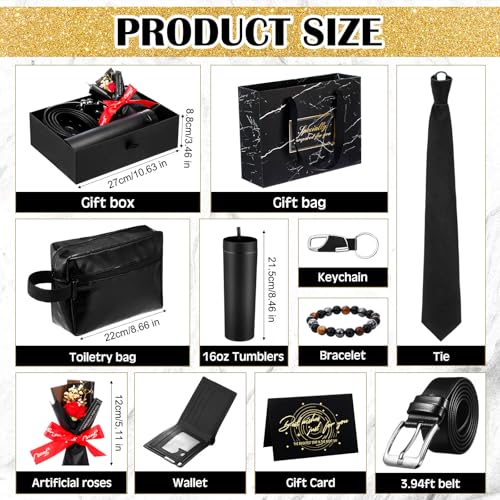 Tioncy 10 Pcs Father Day Gift Basket for MenGift Basket Box Kit 16 oz Tumblers Wallet Tie Belt Anniversary Birthday Present for Dad Husband Him BoyfriendGeneral - Image 3