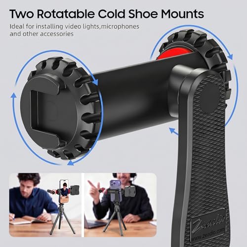 Zeadio Smartphone Tripod Mount Adapter, Cell Phone Tripod Holder Clamp with Triple Cold-Shoe Mount for All iPhone and Android Smartphones Light Microphone etc - Image 4