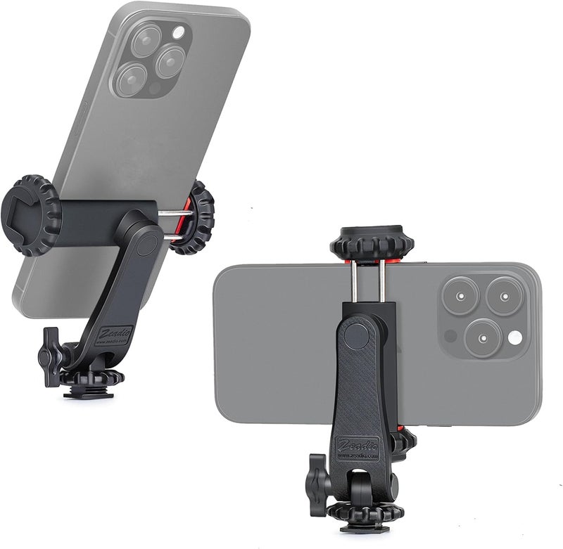 Zeadio Smartphone Tripod Mount Adapter, Cell Phone Tripod Holder Clamp with Triple Cold-Shoe Mount for All iPhone and Android Smartphones Light Microphone etc - Image 1