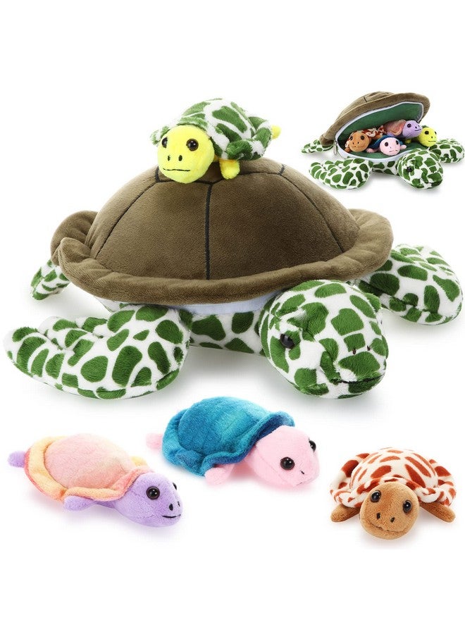 Aoriher 5 Pieces Plush Turtle Set 12 Inch Stuffed Sea Turtle Mom With 4 Little Plush Turtles Soft Plush Stuffed Animal Toys Tortoise Hugging For Birthday Party Favors Easter, Christmas (Vivid Style) - Image 1
