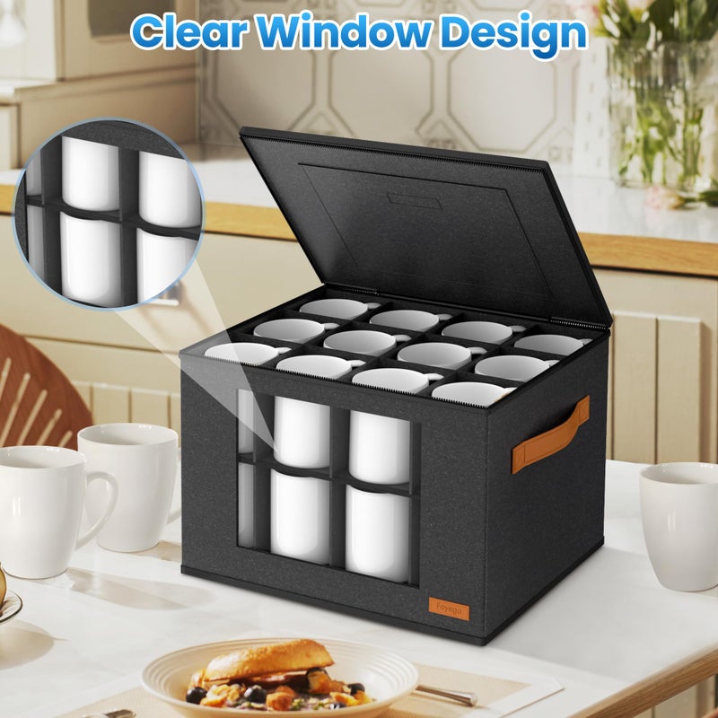Foyego 2-Layer Coffee Mug Storage Box with Dividers, Coffee Cup Storage Organizer with Zipper Lid and Handles, Stackable Mug and Cup organizer Service for 24 Coffee Mugs, Cups and Glasses, Dark Grey - Image 4