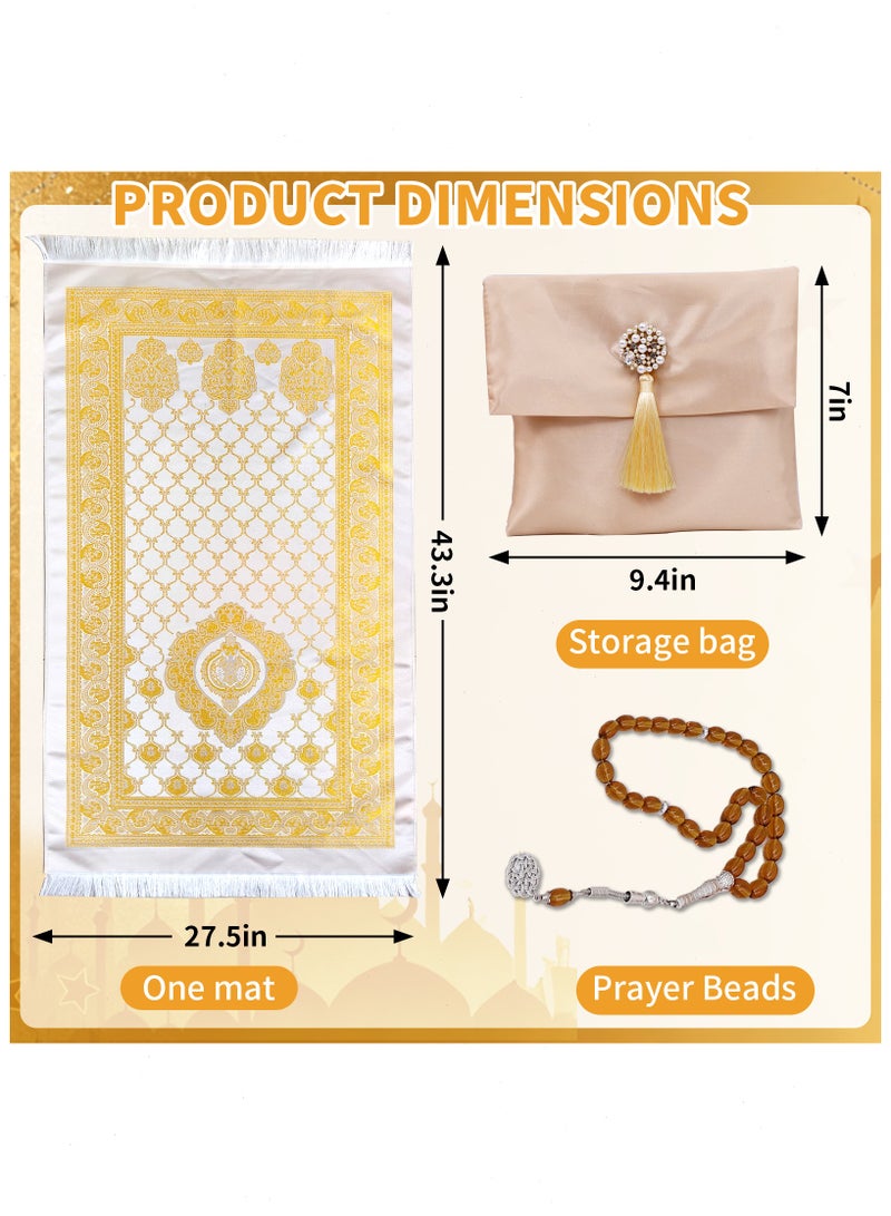 مجموعة سجادة صلاة إسلامية من 3 قطع، سجادة صلاة مع مسبحة وحقيبة، سجادة صلاة محمولة، مثالية للمنزل والسفر، هدية لرمضان والعيد - Image 2