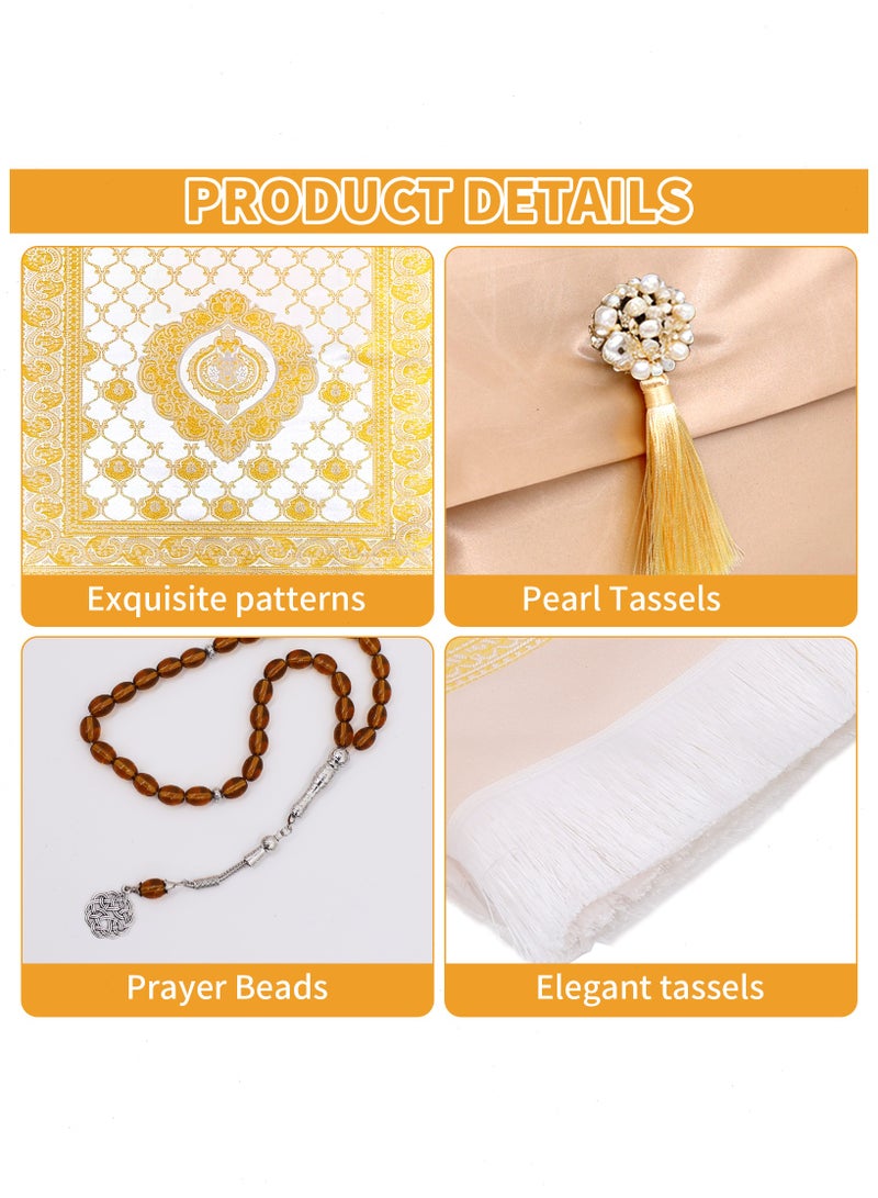 مجموعة سجادة صلاة إسلامية من 3 قطع، سجادة صلاة مع مسبحة وحقيبة، سجادة صلاة محمولة، مثالية للمنزل والسفر، هدية لرمضان والعيد - Image 3