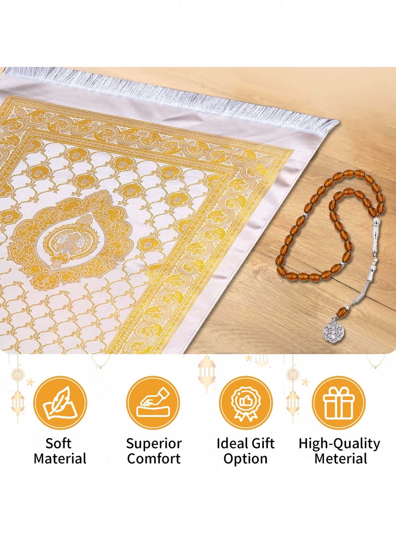 مجموعة سجادة صلاة إسلامية من 3 قطع، سجادة صلاة مع مسبحة وحقيبة، سجادة صلاة محمولة، مثالية للمنزل والسفر، هدية لرمضان والعيد - Image 4