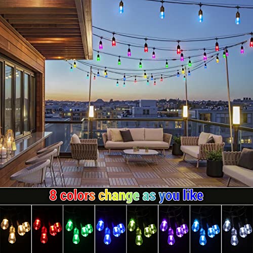 WENFENG 48FT Solar Outdoor RGB String Lights, 15+3 Waterproof Shatterproof LED Bulbs Dimmable Patio String Lights with Remote, Commercial Solar String Light for Patio Yard - Image 2