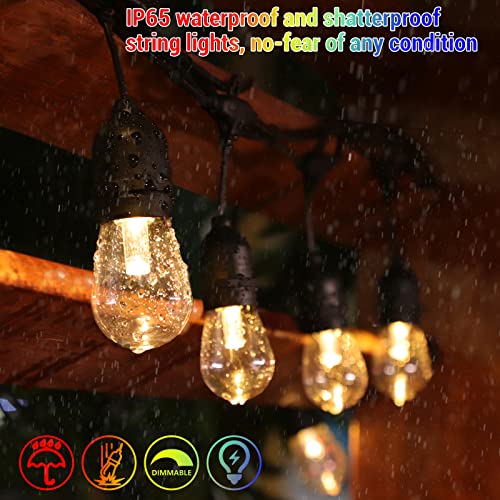 WENFENG 48FT Solar Outdoor RGB String Lights, 15+3 Waterproof Shatterproof LED Bulbs Dimmable Patio String Lights with Remote, Commercial Solar String Light for Patio Yard - Image 4